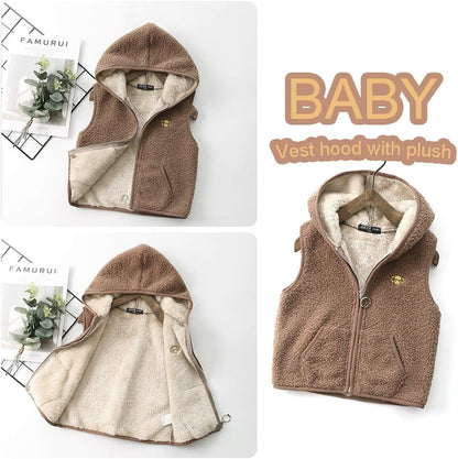 Kids Fleece Winter Vest Hooded Warm Cotton Jacket Outwear for Boys Girls