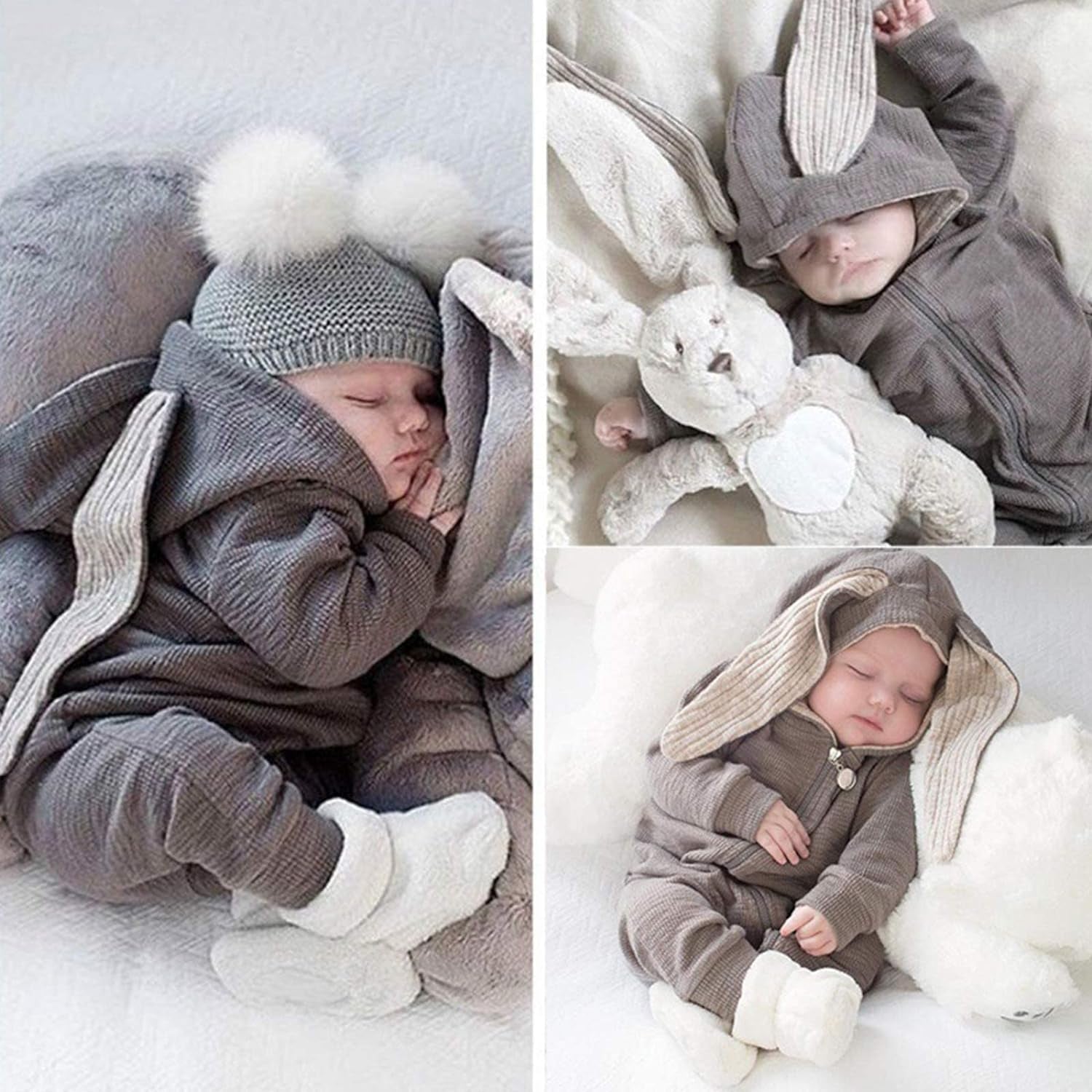 Newborn Baby Boy Girl Romper Cotton Cute Bunny Long Sleeves Zipper Hoodie Infant Pajamas Bodysuits Jumpsuit Outwear