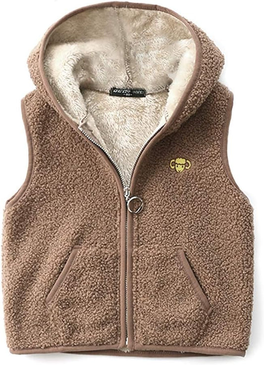 Kids Fleece Winter Vest Hooded Warm Cotton Jacket Outwear for Boys Girls