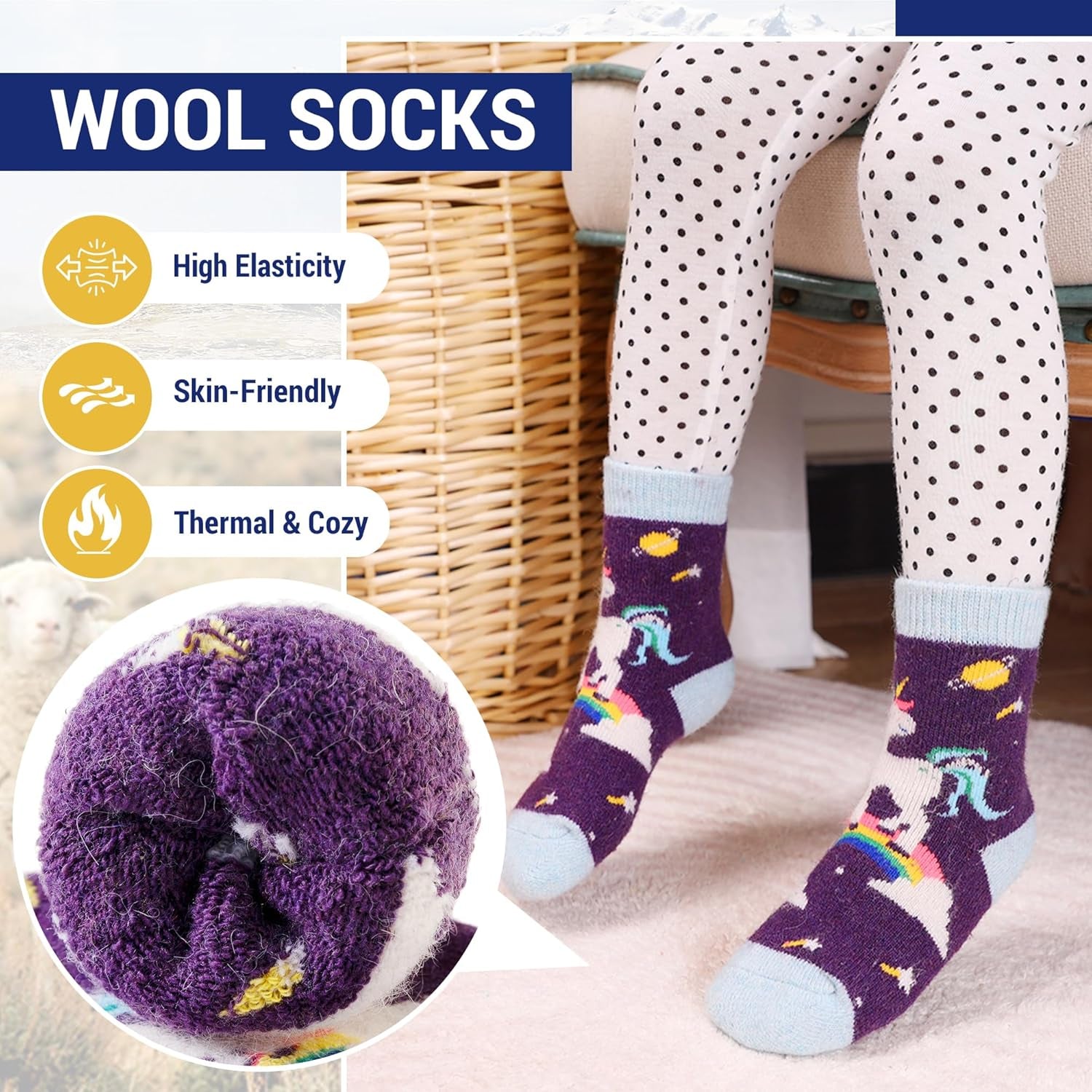 6 Pairs Children'S Winter Warm Wool Socks Kids Toddlers Boys Girls Thermal Thick Boot Cozy Crew Socks